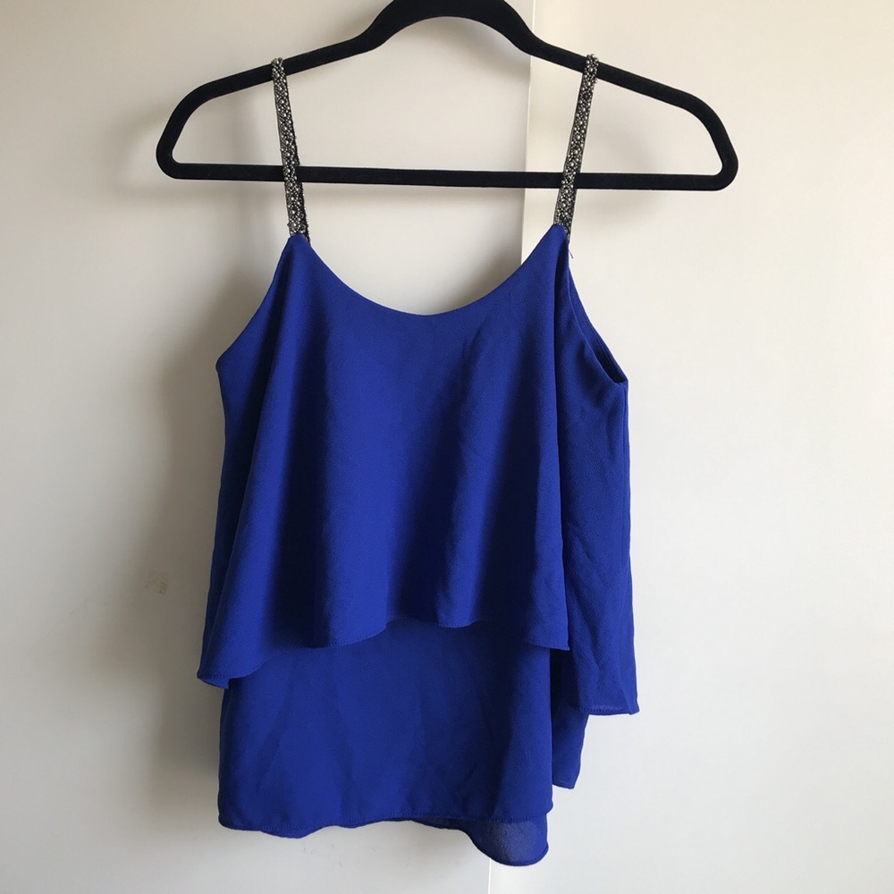 Blue ruffle tank